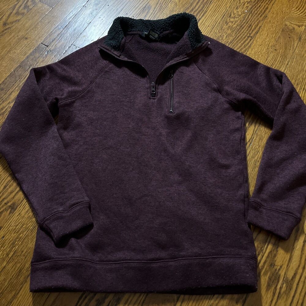 Old River Sweater 1/4 Zip Mens Size Small Burgundy Fleece-Lined Collar Preppy